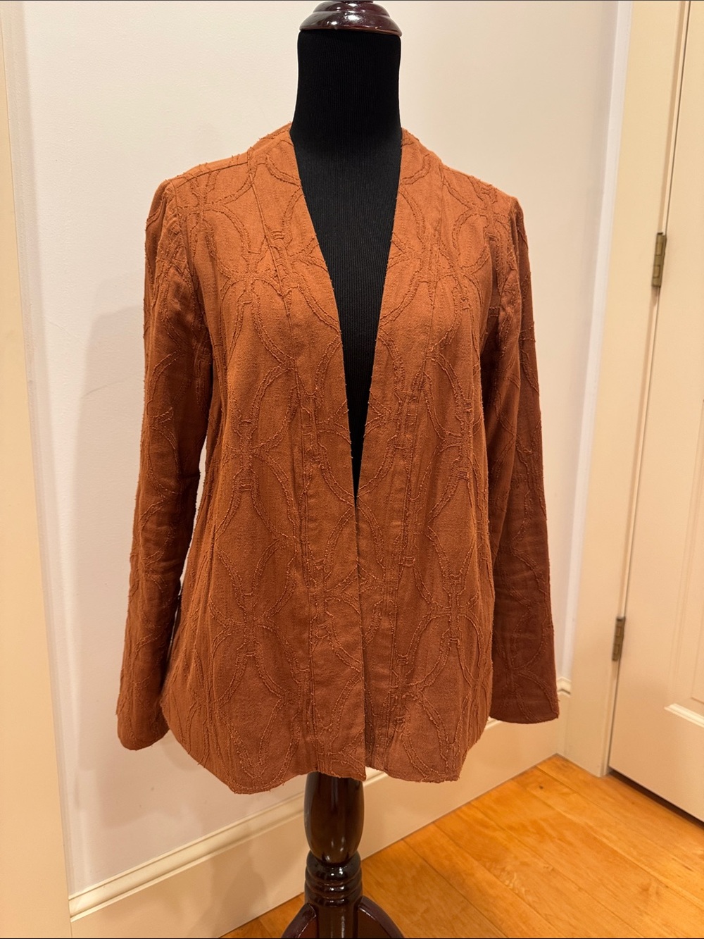 J. Jill Rust Brown Open Front Jaquard/embroidered open front Jacket